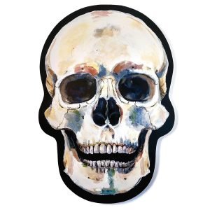 acrylic-skull-painting-on-wooden-panel-front-ryanne-levin-art