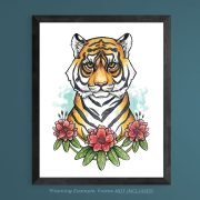 bengal-tiger-red-rhododendron-print-in-frame-ryanne-levin-art