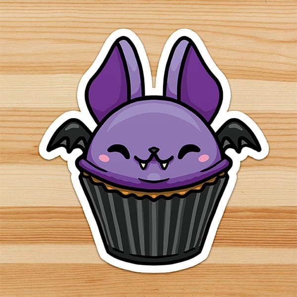 Kawaii Bat Cupcake Vinyl Sticker