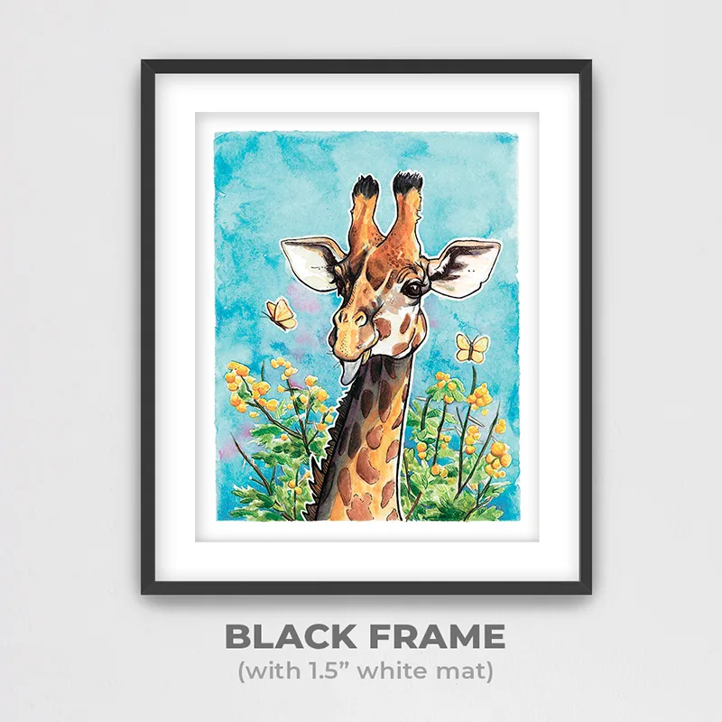 giraffe-acacias-print-black-framed_ryanne-levin-art