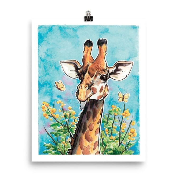 Giraffe & Acacias Print