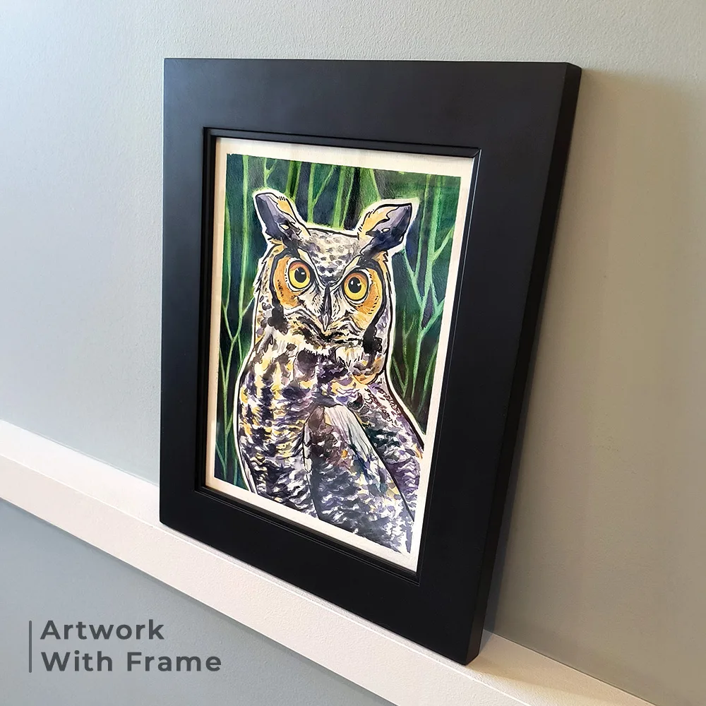the-great-horned-owl-watercolor-artwork_frame-feature_8x10_Ryanne-Levin-Art